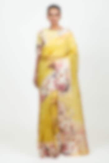 Yellow Organza Digital Printed Party Wear Saree Set by Studio 113 at Pernia's Pop Up Shop
