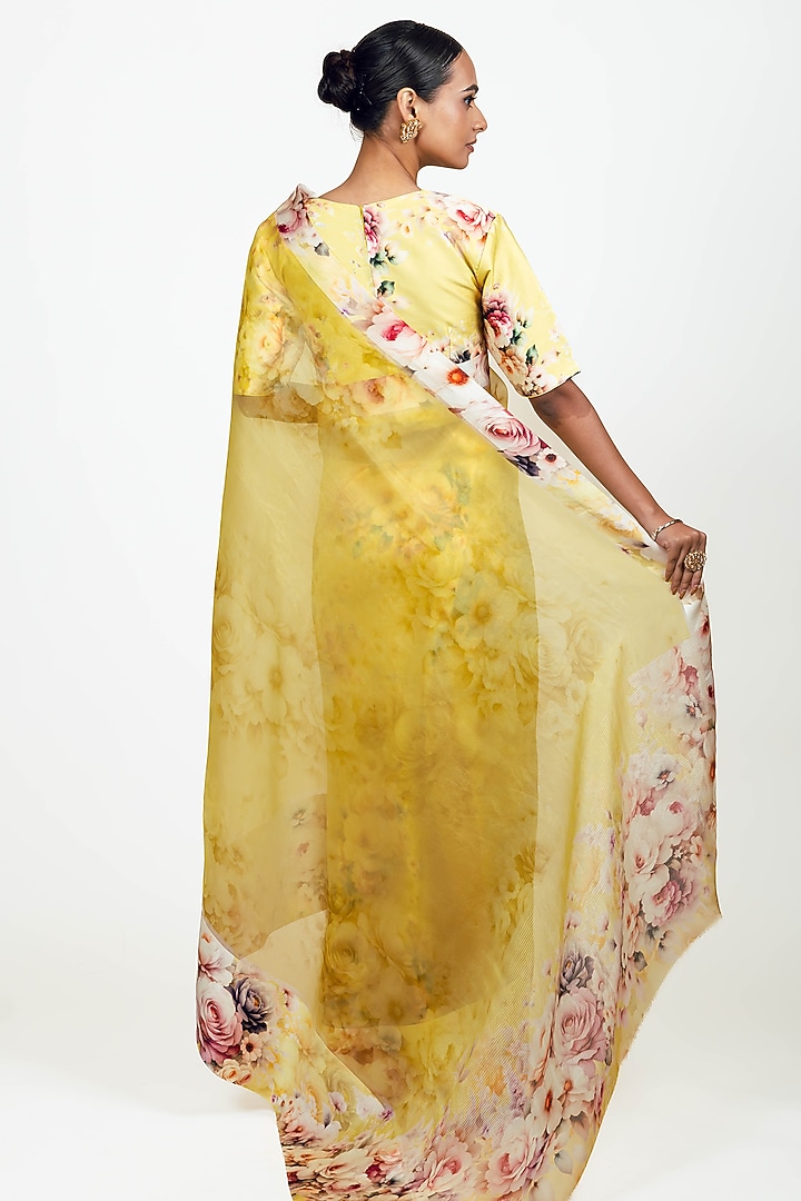 Yellow Organza Digital Printed Party Wear Saree Set by Studio 113 at Pernia's Pop Up Shop