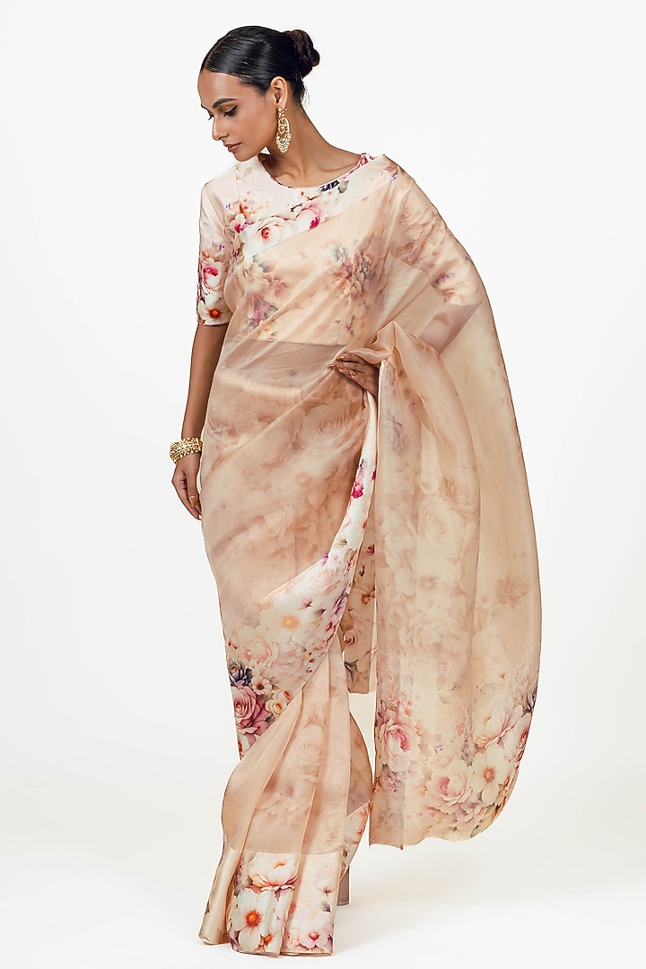 Blossom Pink Organza Digital Printed Party Wear Saree Set by Studio 113 at Pernia's Pop Up Shop