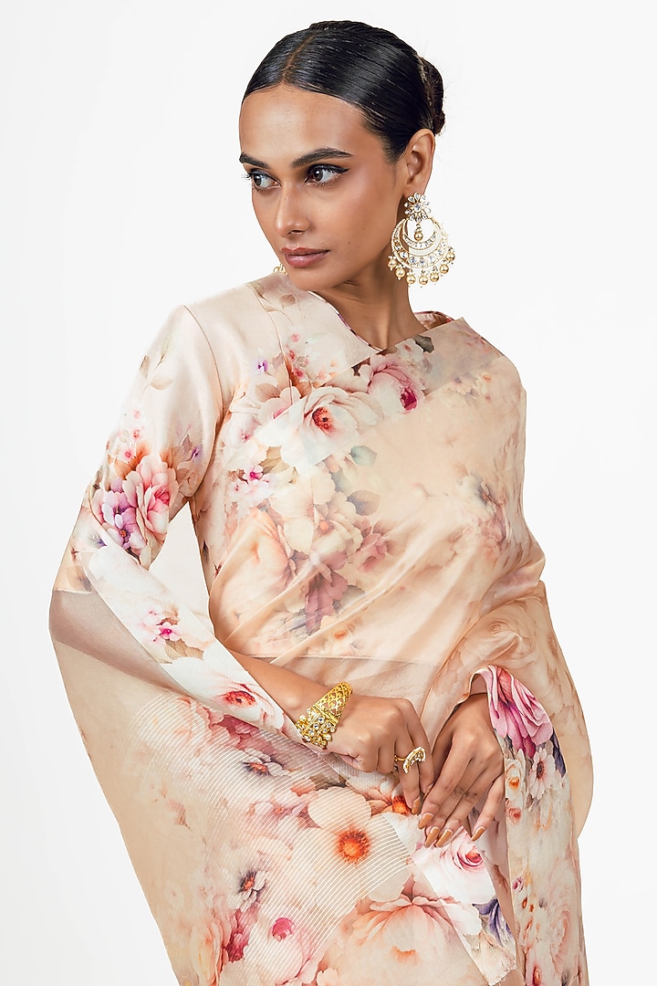 Blossom Pink Organza Digital Printed Party Wear Saree Set by Studio 113 at Pernia's Pop Up Shop
