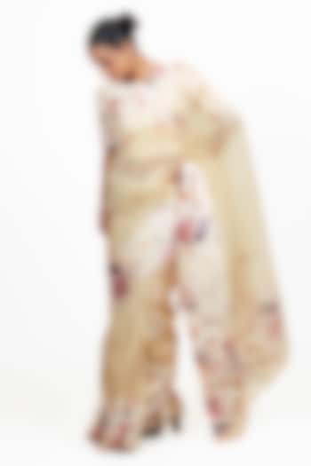 Ivory Organza Digital Printed Party Wear Saree Set by Studio 113 at Pernia's Pop Up Shop