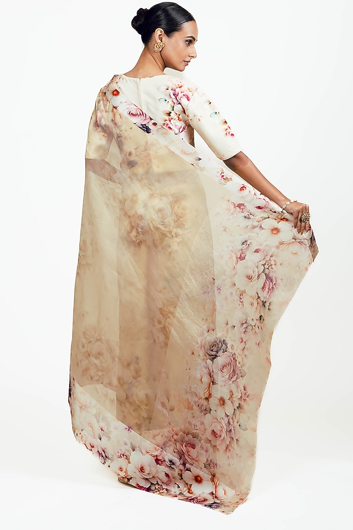 Ivory Organza Digital Printed Party Wear Saree Set by Studio 113 at Pernia's Pop Up Shop