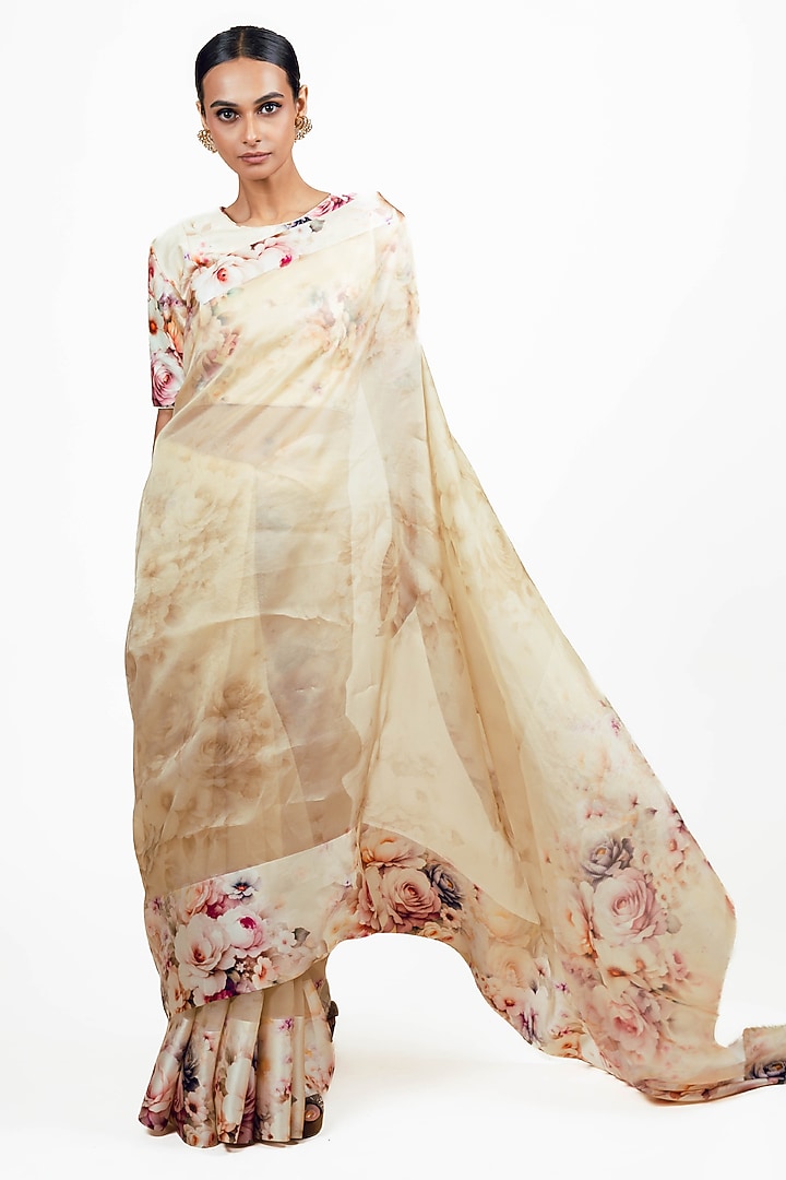 Ivory Organza Digital Printed Party Wear Saree Set by Studio 113 at Pernia's Pop Up Shop