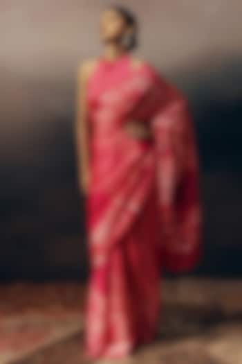 Fuchsia Pure Satin Silk Printed Party Wear Saree by Studio 113 at Pernia's Pop Up Shop