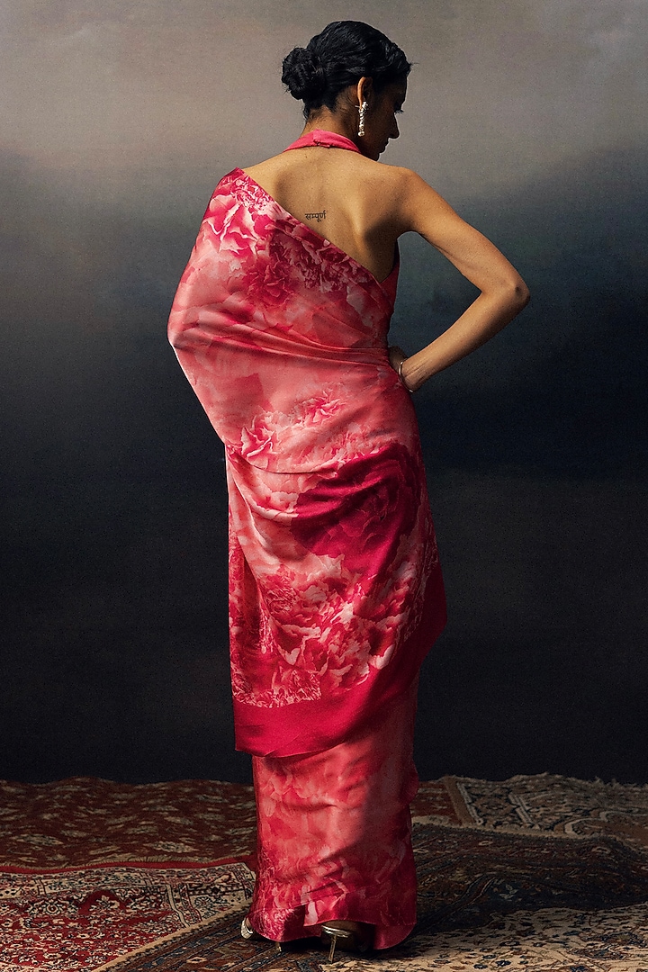 Fuchsia Pure Satin Silk Printed Party Wear Saree by Studio 113 at Pernia's Pop Up Shop
