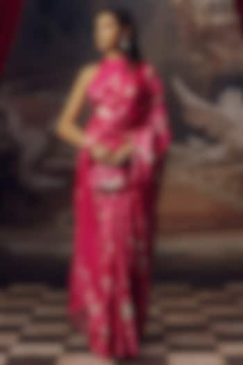 Fuchsia Pure Satin Silk Printed Party Wear Saree by Studio 113 at Pernia's Pop Up Shop