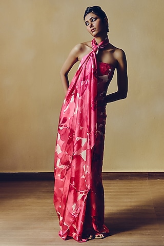 Fuchsia Pure Satin Silk Floral Printed Corset by Studio 113