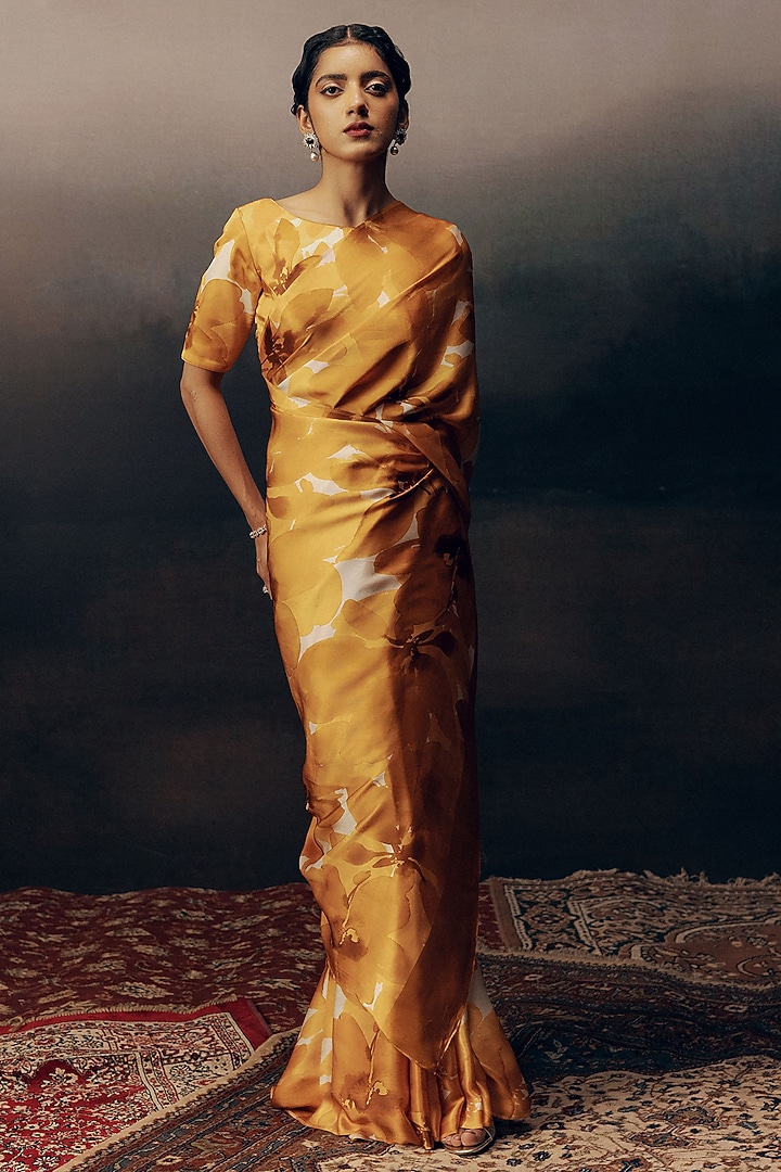 Tangerine Pure Satin Silk Party Wear Saree by Studio 113 at Pernia's Pop Up Shop
