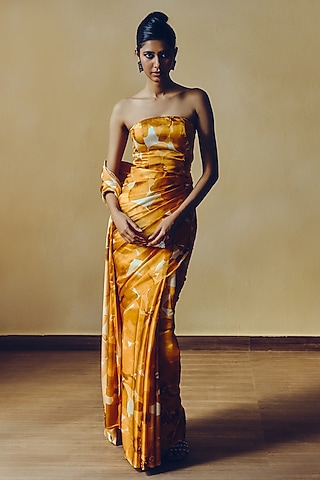 Tangerine Pure Satin Silk Floral Corset by Studio 113