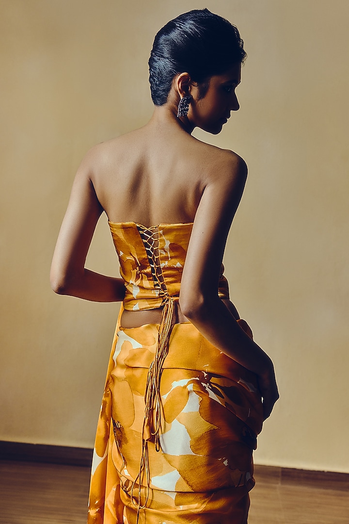 Tangerine Pure Satin Silk Floral Corset by Studio 113 at Pernia's Pop Up Shop