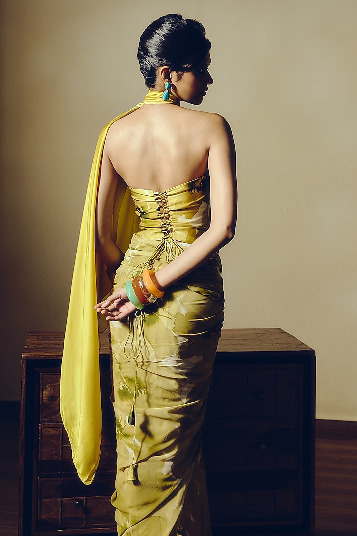 Green Pure Satin Silk Floral Corset by Studio 113 at Pernia's Pop Up Shop