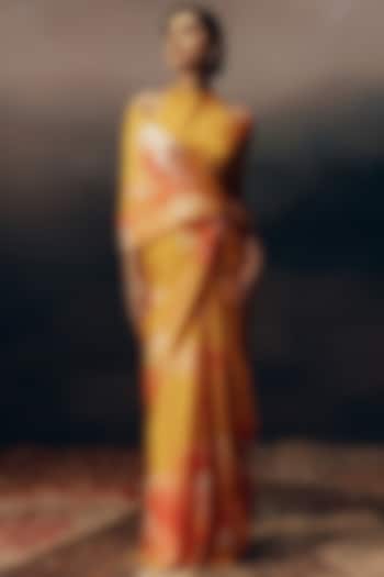 Orange Pure Satin Silk Ombre Floral Party Wear Saree by Studio 113 at Pernia's Pop Up Shop