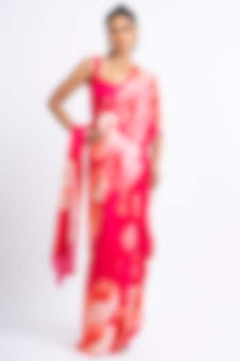 Rani Pink Pure Satin Silk Floral Party Wear Saree by Studio 113 at Pernia's Pop Up Shop