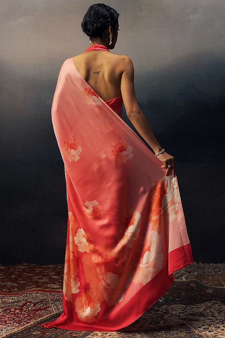 Pink Pure Satin Silk Ombre Floral Party Wear Saree by Studio 113 at Pernia's Pop Up Shop