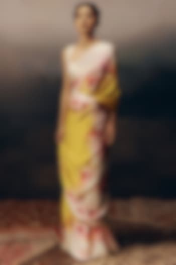 Yellow Pure Satin Silk Floral Party Wear Saree by Studio 113 at Pernia's Pop Up Shop