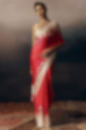 Rani Pink Pure Satin Silk Floral Party Wear Saree by Studio 113 at Pernia's Pop Up Shop