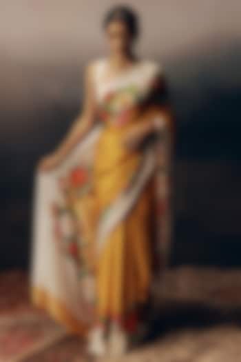 Orange Pure Satin Silk Embroidered Party Wear Saree by Studio 113 at Pernia's Pop Up Shop