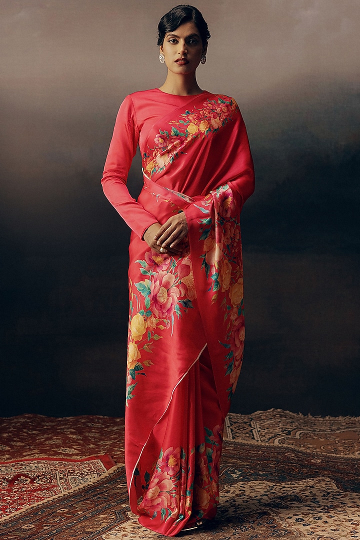 Pink Chiffon Digital Printed Party Wear Saree by Studio 113 at Pernia's Pop Up Shop