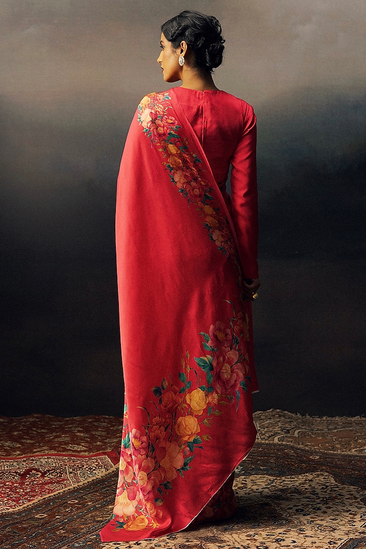 Pink Satin Silk Digital Printed Party Wear Saree by Studio 113 at Pernia's Pop Up Shop