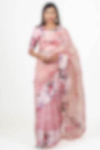 Pink Organza Floral Printed Party Wear Saree Set by Studio 113 at Pernia's Pop Up Shop