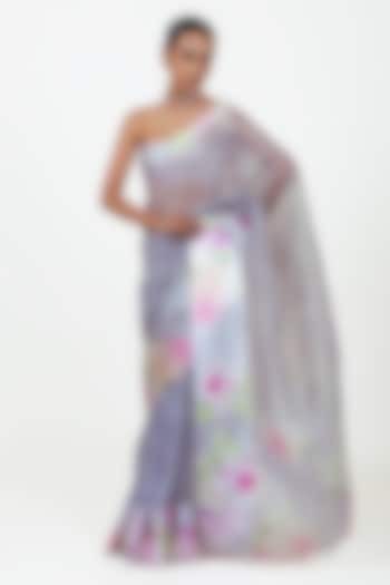 Lavender Organza Digital Printed Party Wear Saree Set by Studio 113 at Pernia's Pop Up Shop