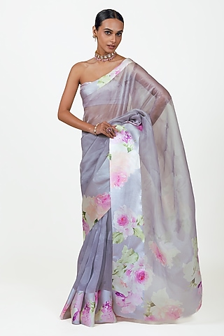 Lavender Organza Digital Printed Saree Set by Studio 113