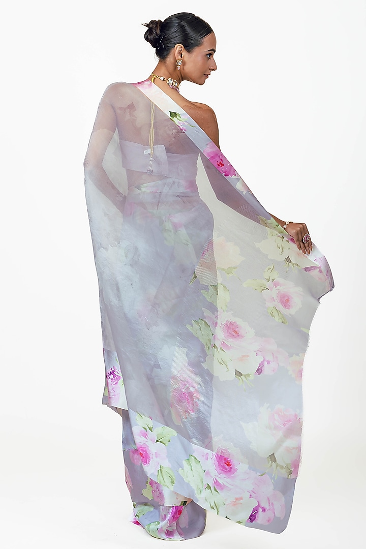 Lavender Organza Digital Printed Party Wear Saree Set by Studio 113 at Pernia's Pop Up Shop