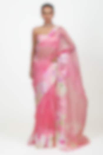 Pink Organza Digital Printed Party Wear Saree Set by Studio 113 at Pernia's Pop Up Shop