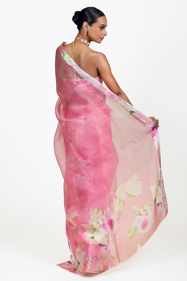 Pink Organza Digital Printed Party Wear Saree Set by Studio 113 at Pernia's Pop Up Shop