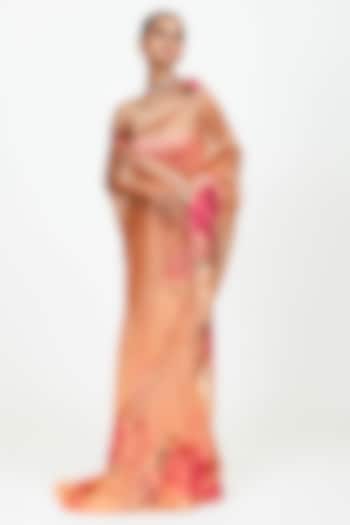 Peach Organza Digital Printed Party Wear Saree Set by Studio 113 at Pernia's Pop Up Shop