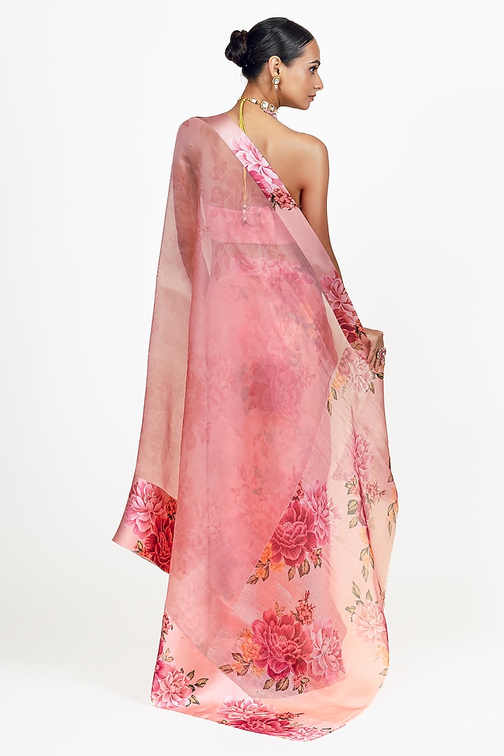 Pink Organza Digital Printed Party Wear Saree Set by Studio 113 at Pernia's Pop Up Shop