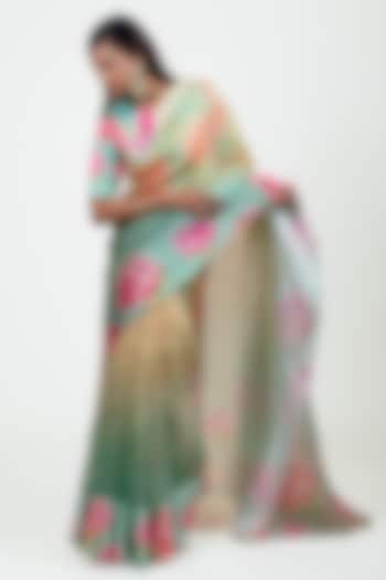 Aqua-Yellow Organza Party Wear Saree Set by Studio 113 at Pernia's Pop Up Shop