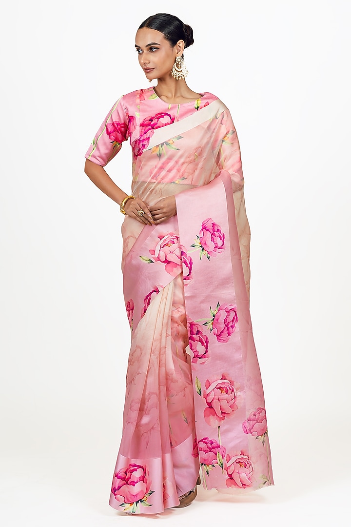 Blossom Pink Organza Party Wear Saree Set by Studio 113 at Pernia's Pop Up Shop
