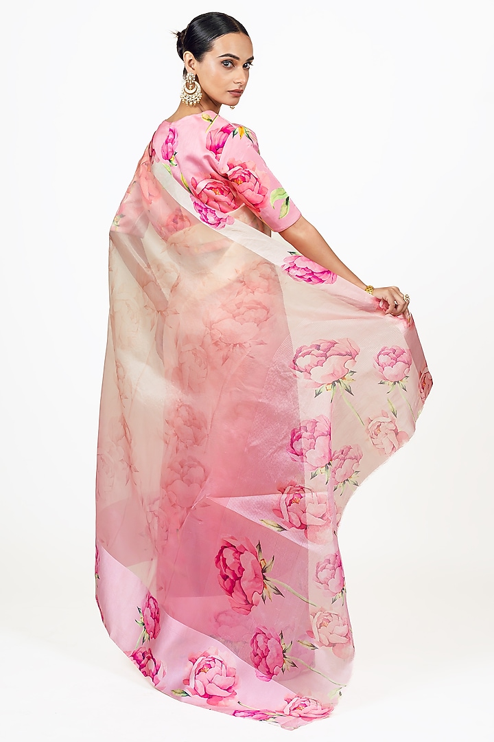Blossom Pink Organza Party Wear Saree Set by Studio 113 at Pernia's Pop Up Shop