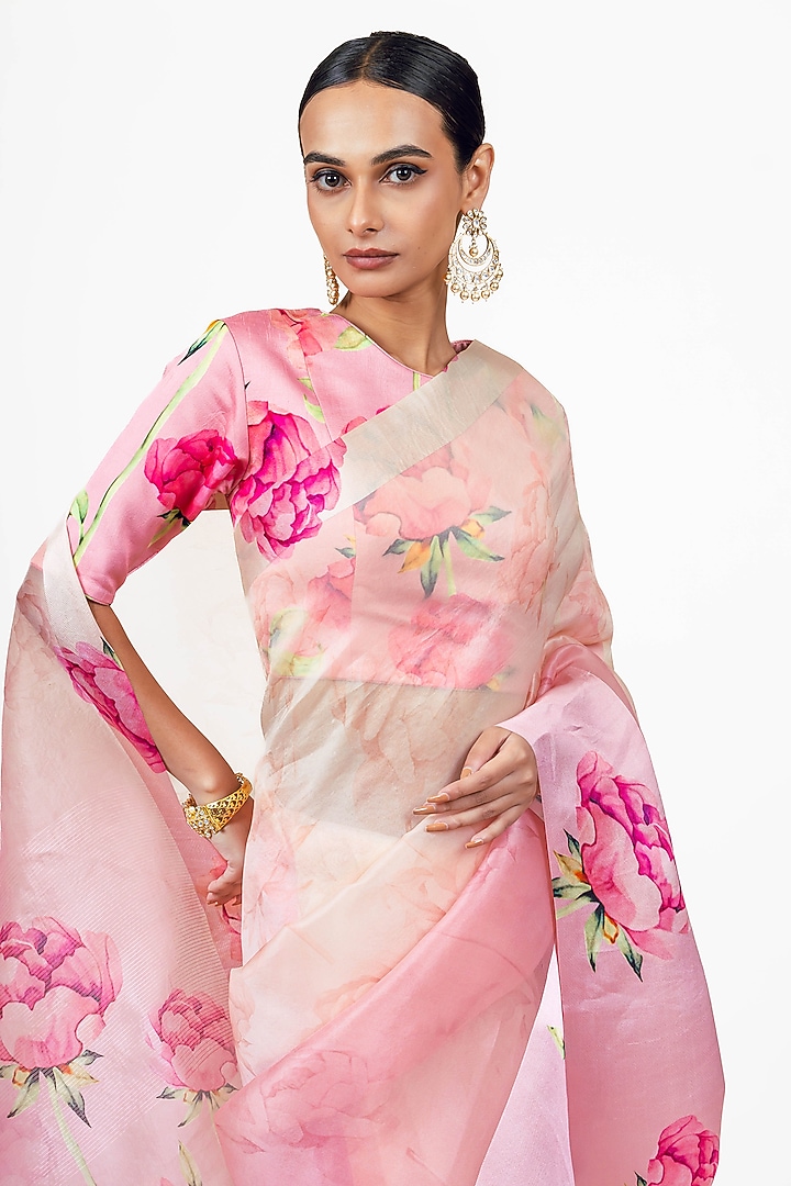 Blossom Pink Organza Party Wear Saree Set by Studio 113 at Pernia's Pop Up Shop