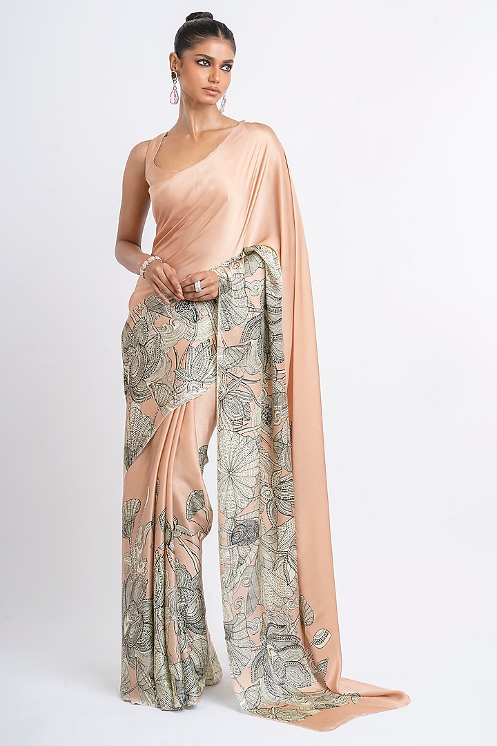 Blossom Pink Pure Satin Silk Kantha Printed Party Wear Saree by Studio 113 at Pernia's Pop Up Shop