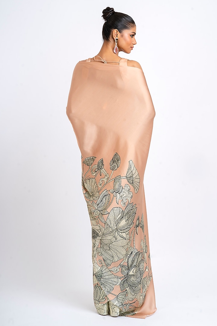 Blossom Pink Pure Satin Silk Kantha Printed Party Wear Saree by Studio 113 at Pernia's Pop Up Shop