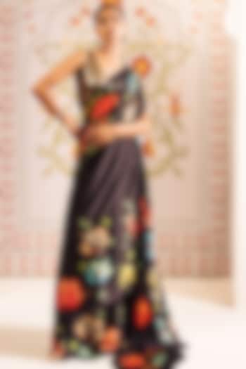 Black Pure Satin Silk Patola Weave Printed Party Wear Saree by Studio 113 at Pernia's Pop Up Shop