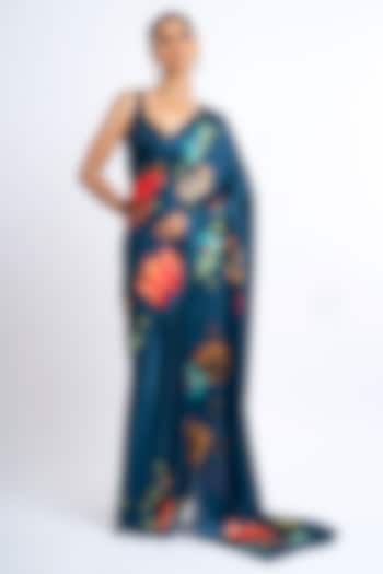 Blue Pure Satin Silk Patola Weave Printed Party Wear Saree by Studio 113 at Pernia's Pop Up Shop