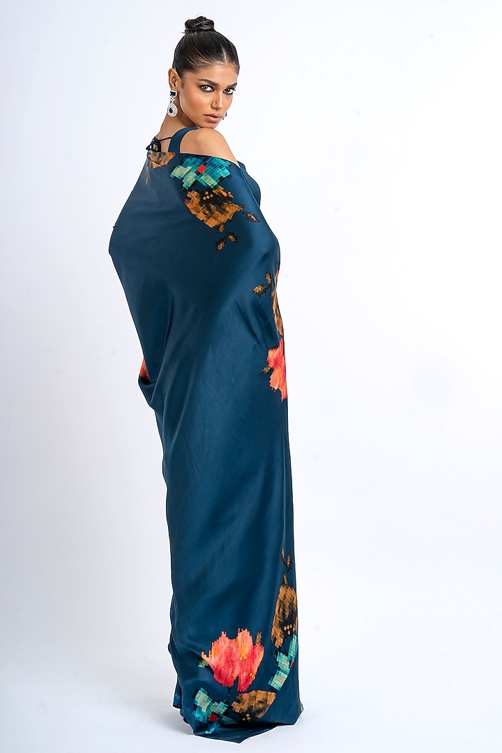 Blue Pure Satin Silk Patola Weave Printed Party Wear Saree by Studio 113 at Pernia's Pop Up Shop
