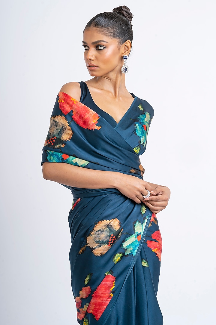 Blue Pure Satin Silk Patola Weave Printed Party Wear Saree by Studio 113 at Pernia's Pop Up Shop