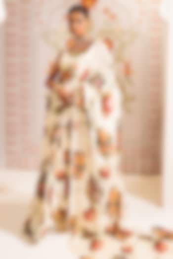 White Pure Satin Silk Cross-Stitch Embroidered Party Wear Saree by Studio 113 at Pernia's Pop Up Shop