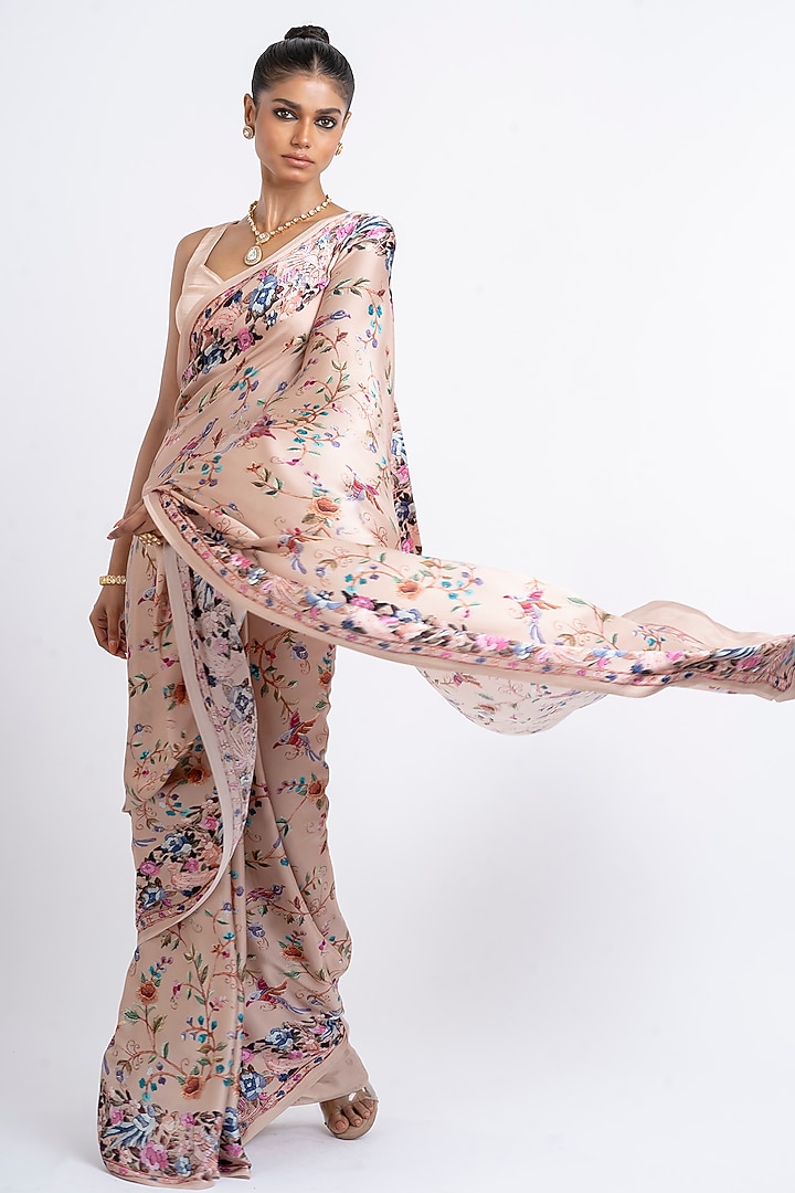 Blossom Pink Pure Satin Silk Printed Party Wear Saree by Studio 113 at Pernia's Pop Up Shop
