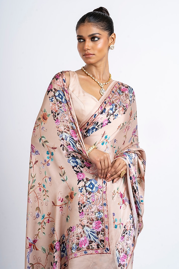 Blossom Pink Pure Satin Silk Printed Party Wear Saree by Studio 113 at Pernia's Pop Up Shop