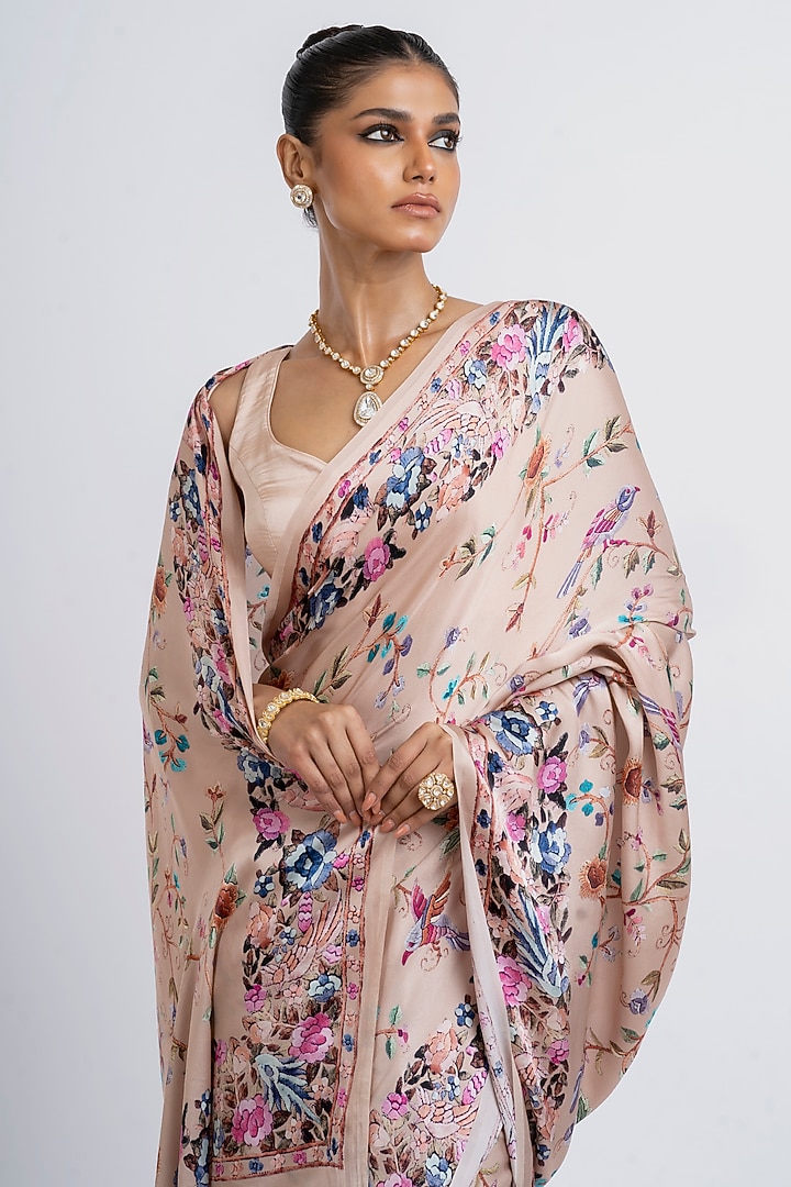 Blossom Pink Pure Satin Silk Printed Party Wear Saree by Studio 113 at Pernia's Pop Up Shop