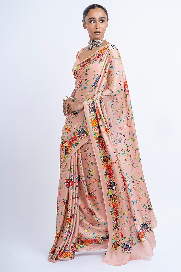Blossom Pink Pure Satin Silk Printed Party Wear Saree by Studio 113 at Pernia's Pop Up Shop