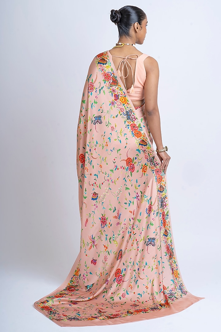Blossom Pink Pure Satin Silk Printed Party Wear Saree by Studio 113 at Pernia's Pop Up Shop