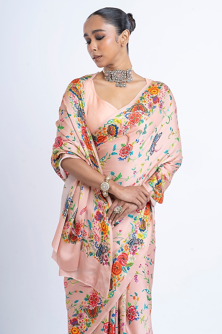 Blossom Pink Pure Satin Silk Printed Party Wear Saree by Studio 113 at Pernia's Pop Up Shop