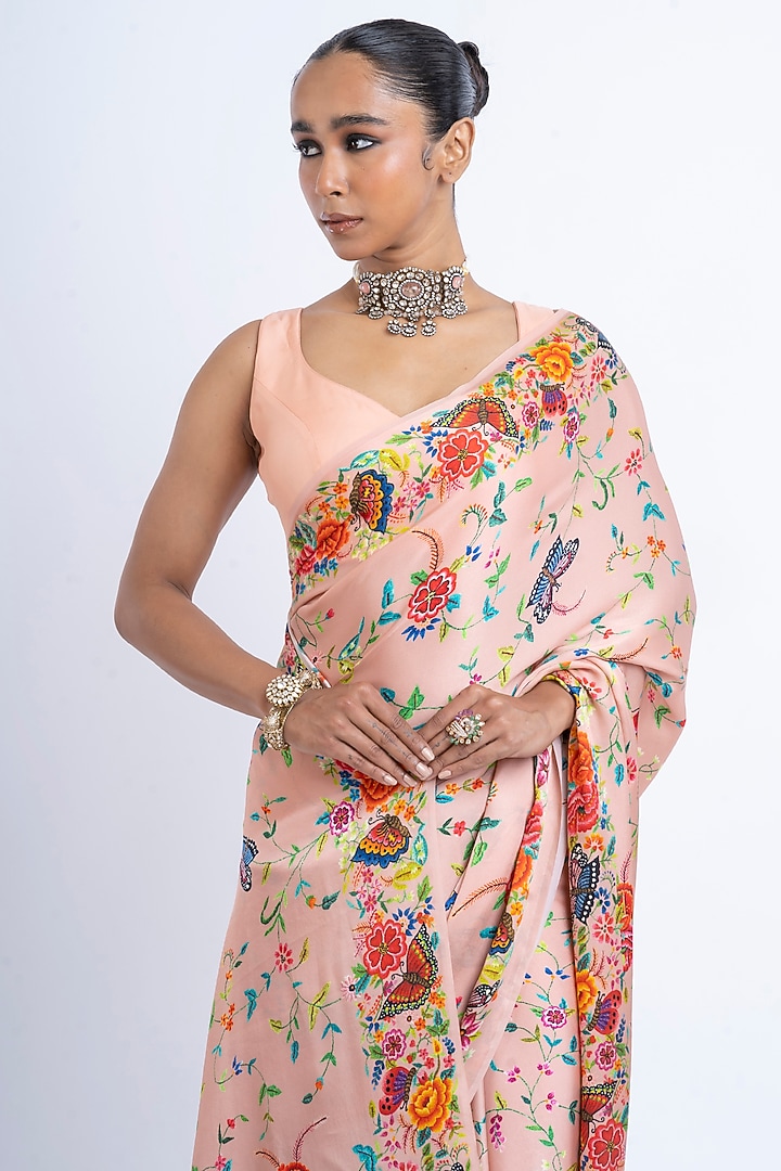 Blossom Pink Pure Satin Silk Printed Party Wear Saree by Studio 113 at Pernia's Pop Up Shop
