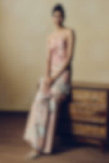 Dusty Rose Pure Satin Silk Peacock Chintz Printed Corset by Studio 113 at Pernia's Pop Up Shop